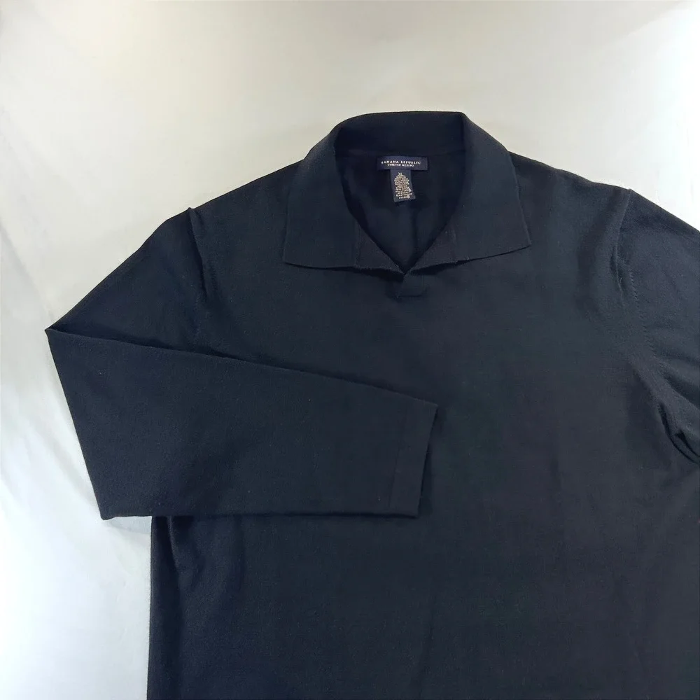 Old Money Banana Republic Dark Academia Merino Wool Polo Sweater XL Black